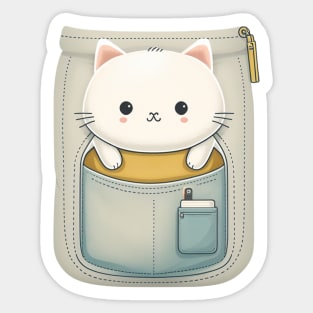 White Pocket Cat Sticker